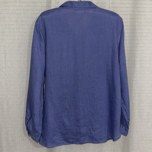 J.Jill S Love Linen Blue Long Sleeve Button Down Collared Essential Shirt - Picture 4 of 14